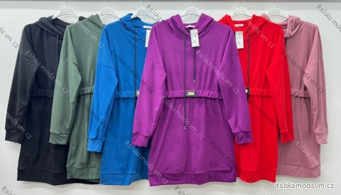 Šaty mikinové s kapucňou dlhý rukáv dámske nadrozmer (44/46/48 ONE SIZE) TALIANSKA MÓDA IM424805