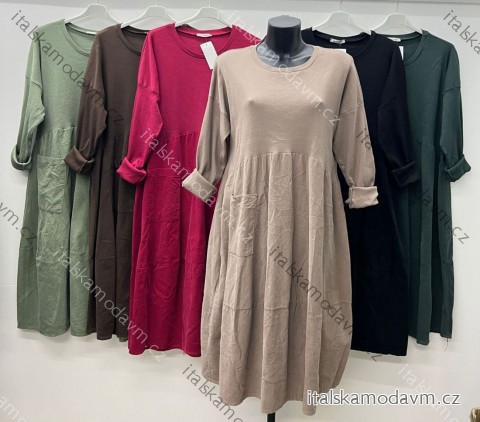 Šaty dlhé voľnočasové dlhý rukáv dámske nadrozmer (50/52/54 ONE SIZE) TALIANSKA MÓDA IM424811