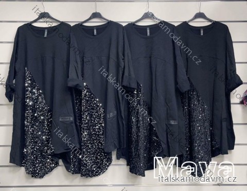 Šaty teplé s flitry oversize dlouhý rukáv dámský (42/44/46 onesize) italská móda  IMWMY2437347/DR stříbrná 42/44/46