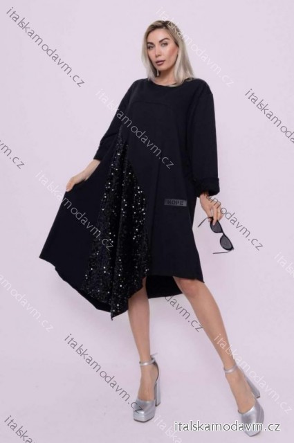 Šaty teplé s flitry oversize dlouhý rukáv dámský (42/44/46 onesize) italská móda  IMWMY2437347/DR Černá 42/44/46