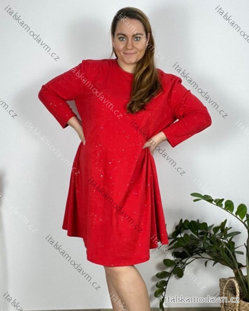Šaty elegantné třpytivé dlouhý rukáv dámske nadrozměr (54/56/58ONE SIZE) TALIANSKA MóDA IM424LEILA/DR