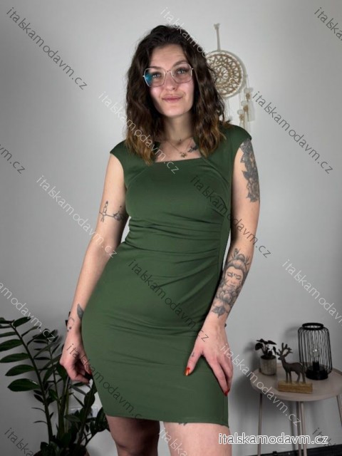 Šaty pouzdrové společenské elegantní bez rukávů dámské (S-XL) ITALSKÁ MÓDA IMM22Q51239-19/DUR -   zelená khaki -   L