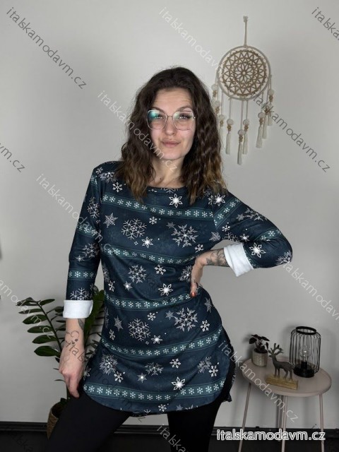 Tunika prodloužená sametová Vánoční dlouhý rukáv dámské (S/M/L ONE SIZE) ITALSKÁ MÓDA IMC2471900 tmavo modrá S/M/L