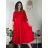 Šaty elegantné s opaskom dlhý rukáv dámske (S/M/L ONE SIZE) TALIANSKA MÓDA IM424802 červená S/M/L
