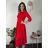 Šaty elegantné s opaskom dlhý rukáv dámske (S/M/L ONE SIZE) TALIANSKA MÓDA IM424802 červená S/M/L