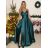 Šaty elegantné spoločenské dlhé na ramienka dámske (S/M ONE SIZE) TALIANSKA MÓDA IMPSH2280608/DU -   svetlozelená -   S / M