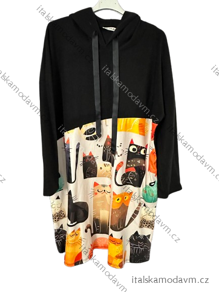 Šaty mikinové s kapucňou obrázkové dlhý rukáv dámske nadrozmer (54/56/58 ONE SIZE) TALIANSKA MÓDA IM424793/DUR