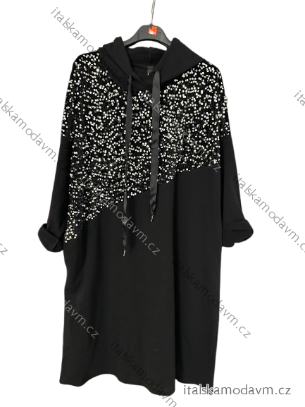 Šaty teplé flitrové s kapucňou dlhý rukáv dámske nadrozmer (50/52/54 ONE SIZE) TALIANSKA MÓDA IM424763/DR