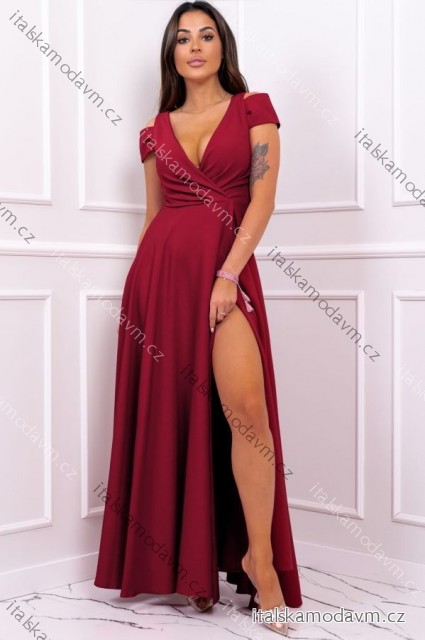 Šaty dlouhé elegantní společenské bez rukávu dámské nadrozměr (36-52) POLSKÁ MÓDA PMLBF24GALA15 vínová 50
