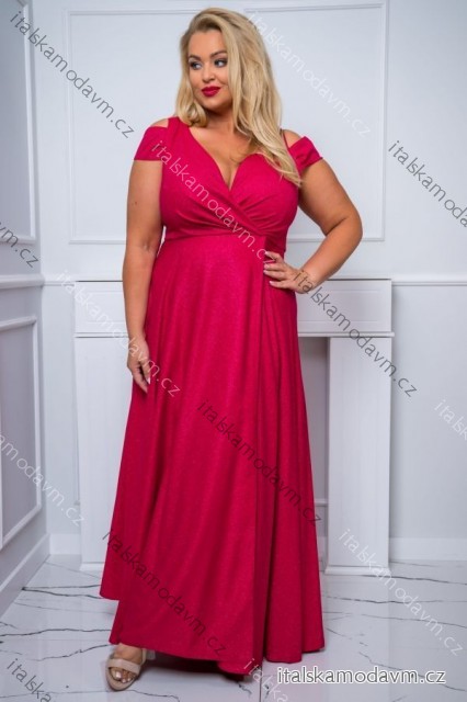 Šaty dlouhé elegantní společenské lesklé bez rukávu dámské nadrozměr (36-52) POLSKÁ MÓDA PMLBF24GALA-2 růžová fuchsiová 42