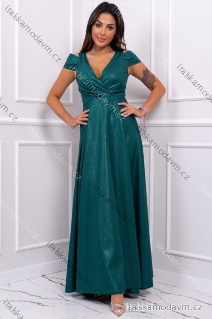 Šaty dlouhé elegantní společenské lesklé bez rukávu dámské nadrozměr (36-52) POLSKÁ MÓDA PMLBF24GALA-6 zelená 48