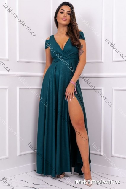 Šaty dlhé elegantné spoločenské lesklé bez rukávu dámske nadrozmer (36-52) POLSKÁ MÓDA PMLBF24GALA-8 tyrkysová 40