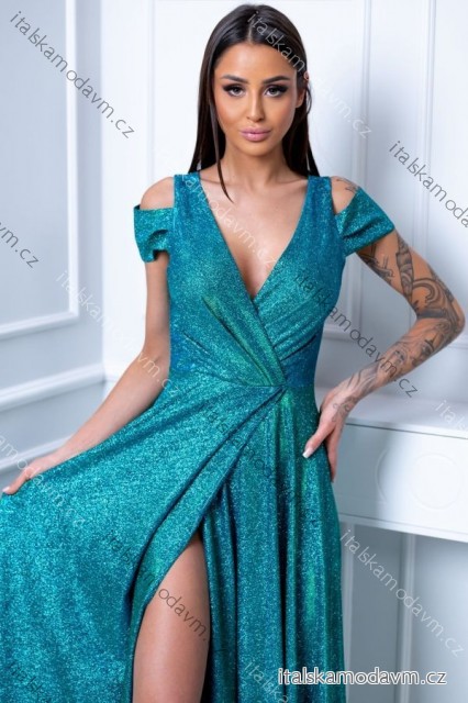 Šaty dlhé elegantné spoločenské trblietavé bez rukávu dámske nadrozmer (36-52) POLSKÁ MÓDA PMLBF24GALAA4 zelená 36