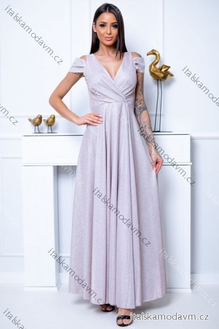 Šaty dlhé elegantné spoločenské trblietavé bez rukávu dámske nadrozmer (36-52) POLSKÁ MÓDA PMLBF24GALAA6 zlatá svetlá 38