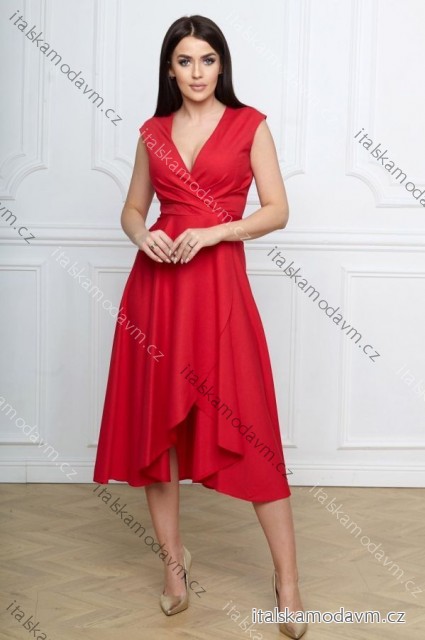 Šaty elegantní bez rukávu dámské nadrozměr (36-56) POLSKÁ MÓDA PMLBF24GRETA2 červená 38