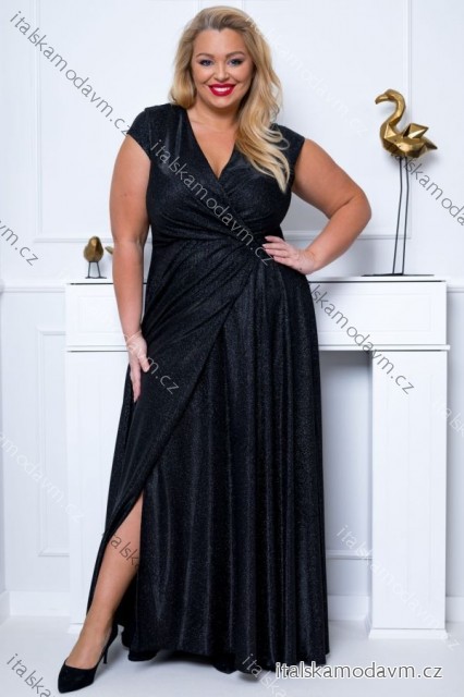 Šaty dlouhé elegantní společenské lesklé krátký rukáv dámské nadrozměr (44-50) POLSKÁ MÓDA PMLBF24NATALIA1 čierna 48