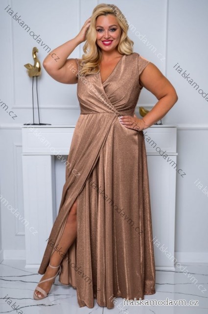 Šaty dlhé elegantné spoločenské lesklé krátky rukáv dámske nadrozmer (44-50) POLSKÁ MÓDA PMLBF24NATALIA3