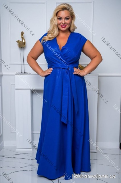 Šaty dlhé elegantné spoločenské lesklé krátky rukáv dámske nadrozmer (44-50) POLSKÁ MÓDA PMLBF24NATALIA4