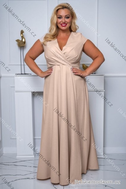 Šaty dlhé elegantné spoločenské lesklé krátky rukáv dámske nadrozmer (44-50) POLSKÁ MÓDA PMLBF24NATALIA6