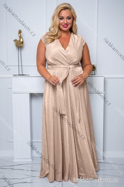 Šaty dlhé elegantné spoločenské lesklé krátky rukáv dámske nadrozmer (44-50) POLSKÁ MÓDA PMLBF24NATALIA8