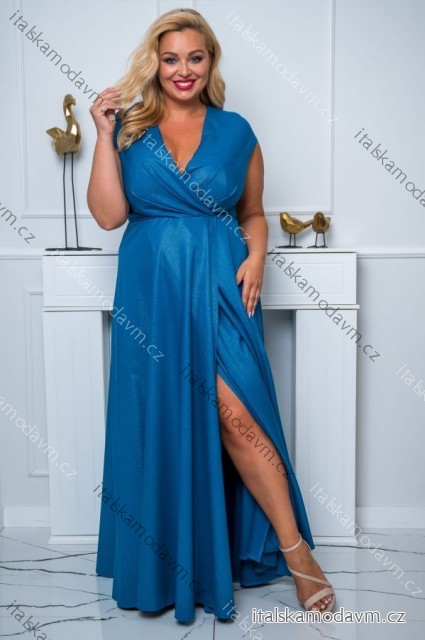 Šaty dlhé elegantné spoločenské lesklé krátky rukáv dámske nadrozmer (44-50) POLSKÁ MÓDA PMLBF24NATALIA9