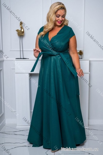Šaty dlhé elegantné spoločenské lesklé krátky rukáv dámske nadrozmer (44-50) POLSKÁ MÓDA PMLBF24NATALIA11