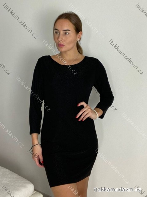 Šaty spoločenské trblietavé dlhý rukáv dámske (S/M/L ONE SIZE) TALIANSKA MóDA IMC24STAR/DR S/M/L čierna