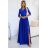 Šaty dlouhé elegantní společenské krajkové s výstřihem dlouhý rukáv  (S - 2XL) Polská móda- Royal blue 309-12 AMBER modrá královská M