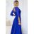 Šaty dlouhé elegantní společenské krajkové s výstřihem dlouhý rukáv  (S - 2XL) Polská móda- Royal blue 309-12 AMBER modrá královská M
