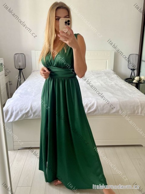 Šaty spoločenské dlhé bez rukávu dámske (S/M/L ONE SIZE) TALIANSKA MÓDA IMS235192/DUR zelená S/M/L