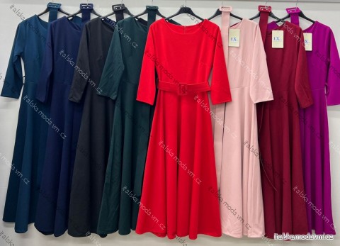 Šaty dlhé elegantné s opaskom 3/4 dlhý rukáv dámske (S/M/L ONE SIZE) TALIANSKA MÓDA IM425008