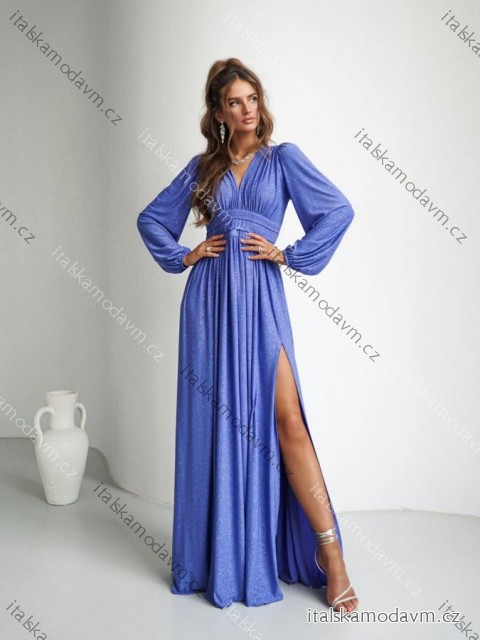 Šaty dlhé elegantné trblietavé dlhý rukáv dámske nadrozmer (34-50) POLSKÁ MÓDA PMLWD24RAMONA7 fialová 42