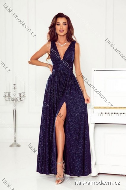 Šaty dlouhé společenské třpytivé s flitry bez rukávu dámské nadrozměr (34-48) POLSKÁ MÓDA PMLWD24VIRGINIA18 tmavě modrá 46