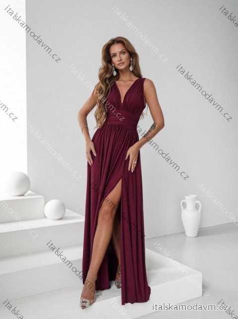 Šaty dlouhé společenské třpytivé s flitry bez rukávu dámské nadrozměr (34-48) POLSKÁ MÓDA PMLWD24VIRGINIA19 vínová bordo 44