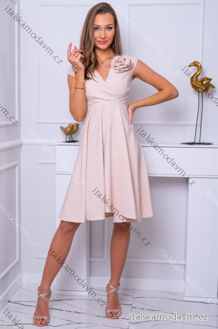 Šaty krátke elegantné bez rukávu dámske nadrozmer (36-50) POLSKÁ MÓDA PMLBF24NINA béžová 50