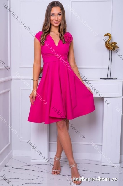 Šaty krátké elegantní bez rukávu dámské nadrozměr (36-50) POLSKÁ MÓDA PMLBF24NINA2 růžová fuchsiová 46