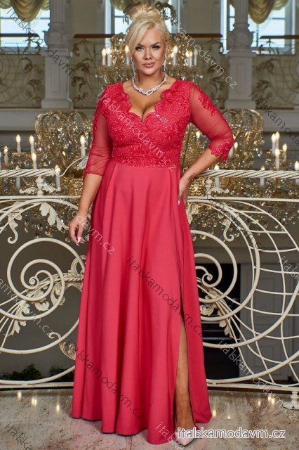 Šaty dlhé elegantné spoločenské 3/4 rukáv dámske nadrozmer (36-56) POLSKÁ MÓDA PMLBF24CARMEN ružová fuchsiová 40