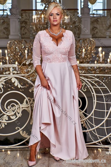 Šaty dlhé elegantné spoločenské 3/4 rukáv dámske nadrozmer (36-56) POLSKÁ MÓDA PMLBF24CARMEN2 ružová 54