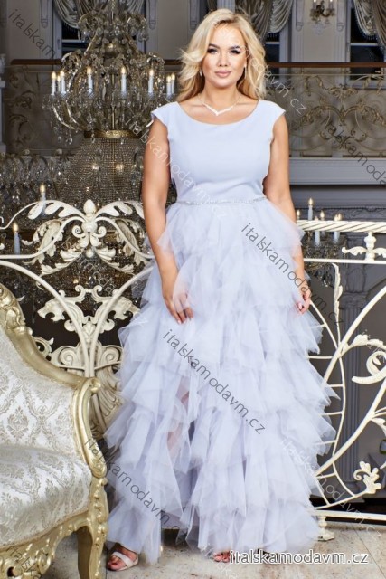 Šaty dlouhé elegantní společenské bez rukávu dámské (34-40) POLSKÁ MÓDA PMLBF24SANDRA šedá 34