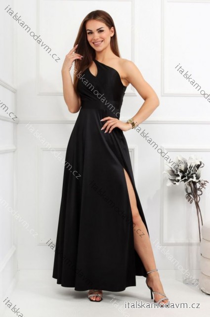 Šaty dlouhé společenské saténové třpytivé bez rukávu dámské madrozměr (34-44) POLSKÁ MÓDA PMLMR25JULIA čierna 40