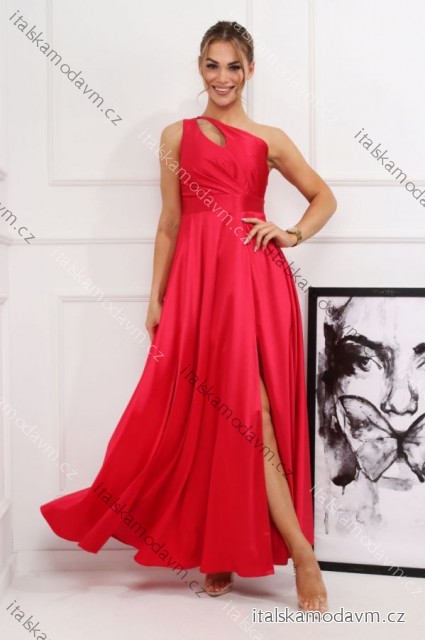 Šaty dlouhé společenské saténové třpytivé bez rukávu dámské madrozměr (34-44) POLSKÁ MÓDA PMLMR25JULIA2 červená 36