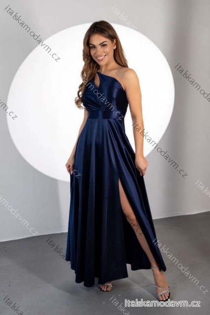 Šaty dlouhé společenské saténové třpytivé bez rukávu dámské nadrozměr (34-44) POLSKÁ MÓDA PMLMR25JULIA7 tmavě modrá 44