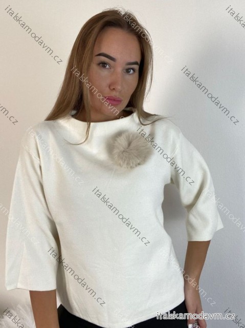 Svetr úpletový 3/4 dlouhý rukáv dámský (S/M/L ONE SIZE) ITALSKÁ MÓDA IMM24M5986-1/DU -   bílá -   S/M/L