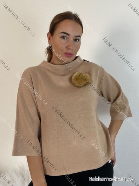 Svetr úpletový 3/4 dlouhý rukáv dámský (S/M/L ONE SIZE) ITALSKÁ MÓDA IMM24M5986-1/DU -   hnědá -   S/M/L