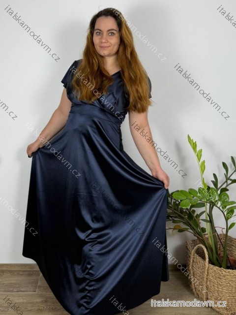 Šaty dlhé spoločenské krátky rukáv dámske (42/44/46 ONE SIZE) TALIANSKA MÓDA IMPSH246540XL/DUR  tmavo modrá