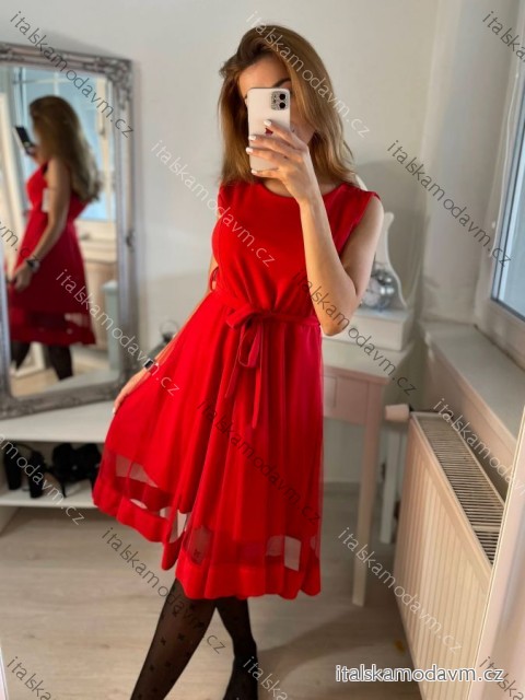 Šaty elegantní letní bez rukávu dámské (S/M/L ONE SIZE) ITALSKÁ MÓDA IM322SIMONE/DR červená S/M/L