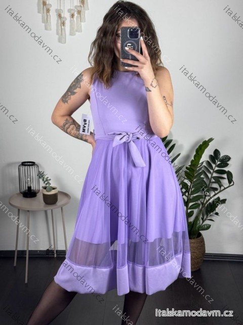 Šaty elegantné letné bez rukávov dámske (S/M/L ONE SIZE) TALIANSKA MÓDA IM322SIMONE/DR fialová svetlá S/M/L
