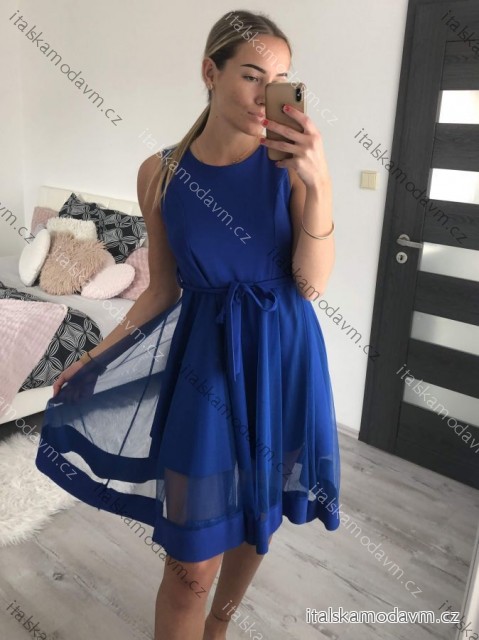 Šaty elegantní letní bez rukávu dámské (S/M/L ONE SIZE) ITALSKÁ MÓDA IM322SIMONE/DR modrá královská S/M/L