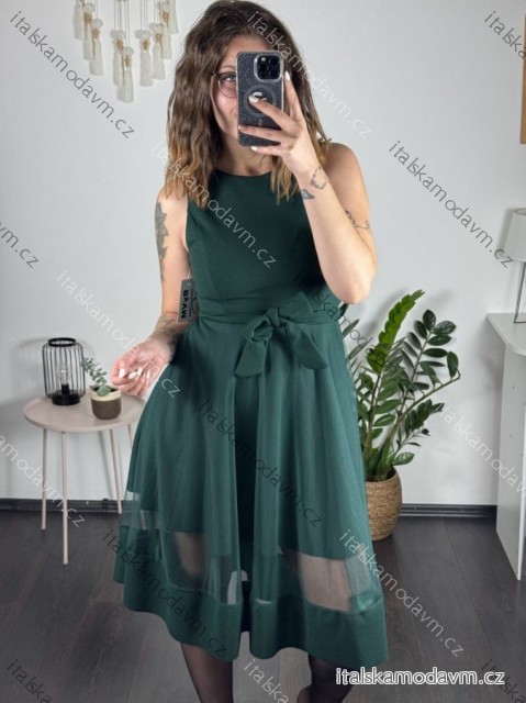 Šaty elegantní letní bez rukávu dámské (S/M/L ONE SIZE) ITALSKÁ MÓDA IM322SIMONE/DR zelená smaragdová S/M/L