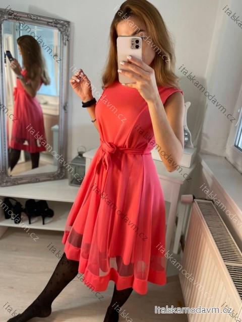 Šaty elegantné letné bez rukávov dámske (S/M/L ONE SIZE) TALIANSKA MÓDA IM322SIMONE/DR ružová lososová S/M/L